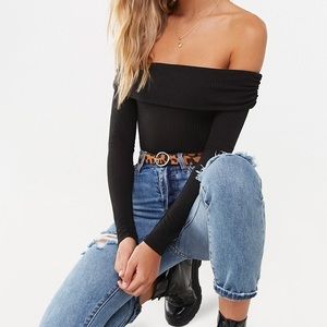 Ribbed foldover off the shoulder bodysuit NWT